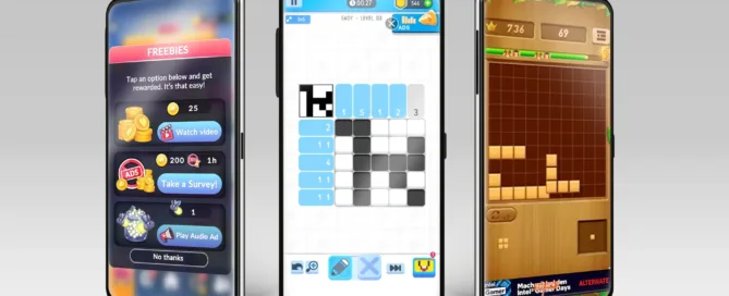 3 Mobiles mit jeweils Games in Ansicht