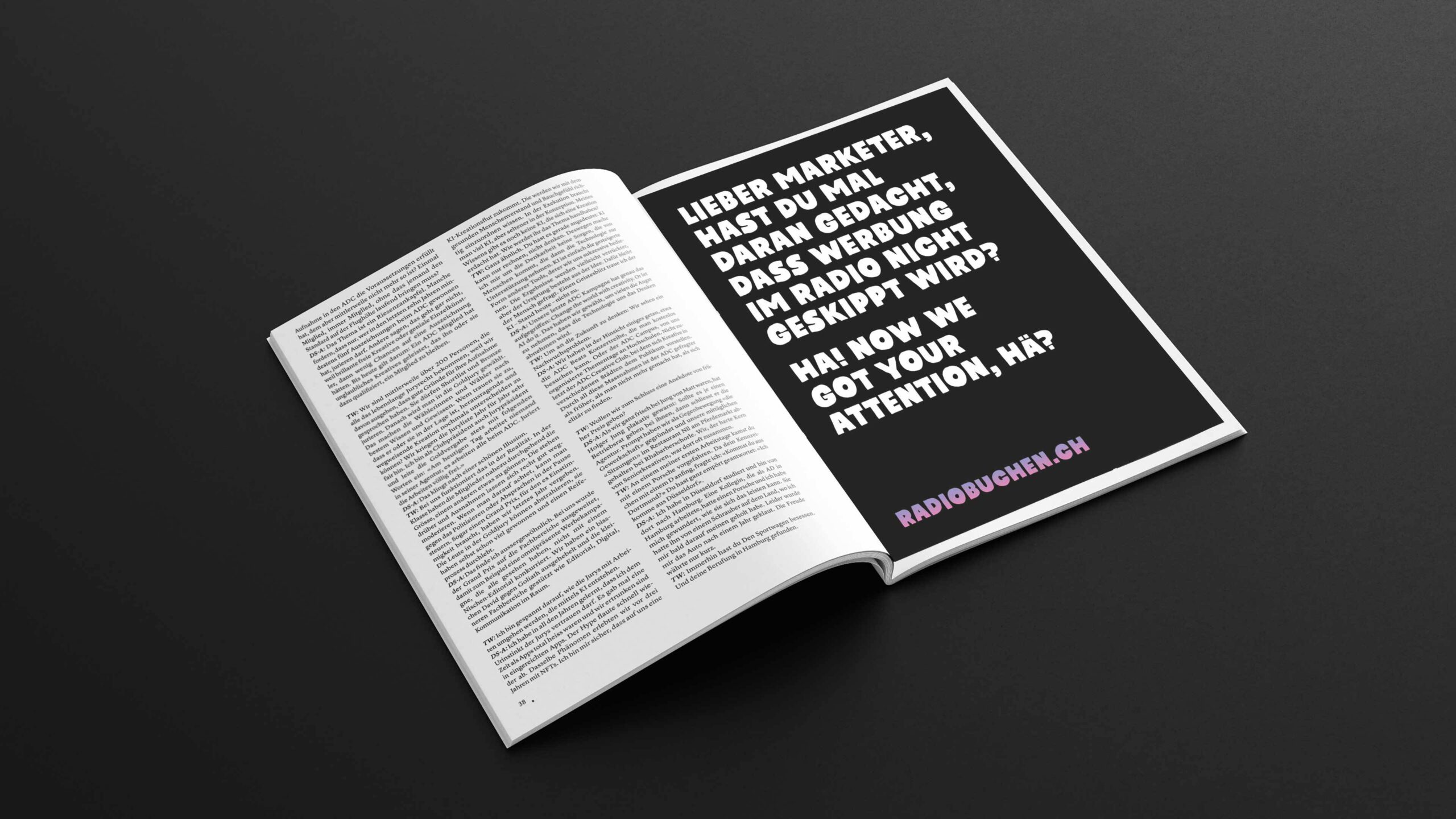 Printwerbung radiobuchen.ch in einem Magazin